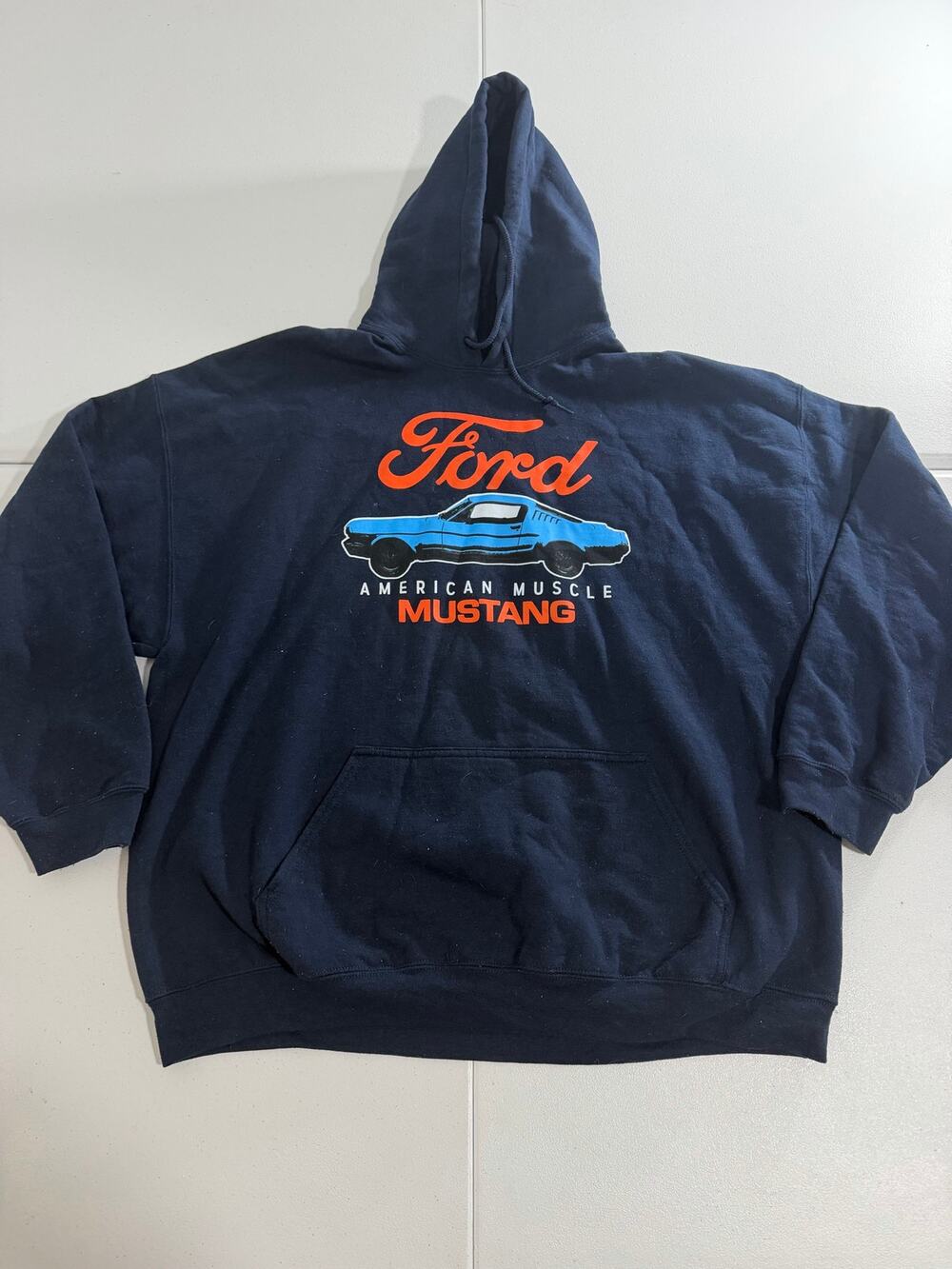 Ford Mustang American Muscle Hoodie Men's 2XL Navy Blue Classic Car Sweatshirt
